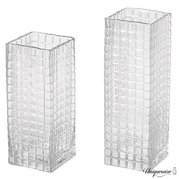 Uniquewise Set of 2 Square Frosted Clear Glass Table Vase - A Timeless Centerpiece for Dining Tables - QI004738.CR.2