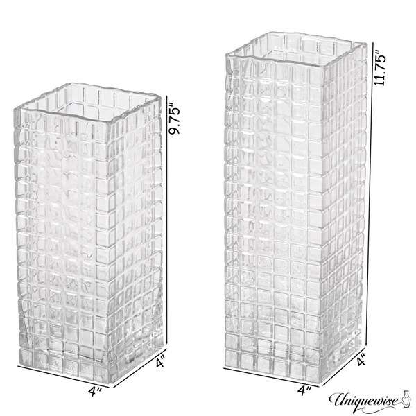 Uniquewise Set of 2 Square Frosted Clear Glass Table Vase - A Timeless Centerpiece for Dining Tables - QI004738.CR.2