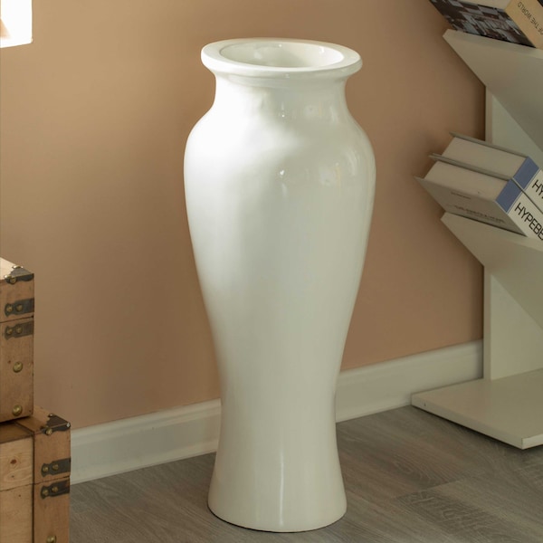 Uniquewise Handcrafted 24-Inch Modern White Unique Trumpet Floor Vase - Ideal for Home Decoration, Tall Floor Vases for Entryway, Living Room, and Office,  - QI004086