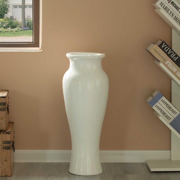 Uniquewise Handcrafted 24-Inch Modern White Unique Trumpet Floor Vase - Ideal for Home Decoration, Tall Floor Vases for Entryway, Living Room, and Office,  - QI004086