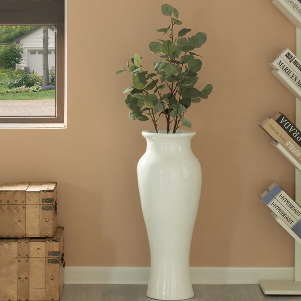 Uniquewise Handcrafted 24-Inch Modern White Unique Trumpet Floor Vase - Ideal for Home Decoration, Tall Floor Vases for Entryway, Living Room, and Office,  - QI004086