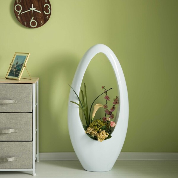 Uniquewise Modern Decorative White Oval Centerpiece Vase Wedding Flower Stand Holder, 40 inch - QI004192