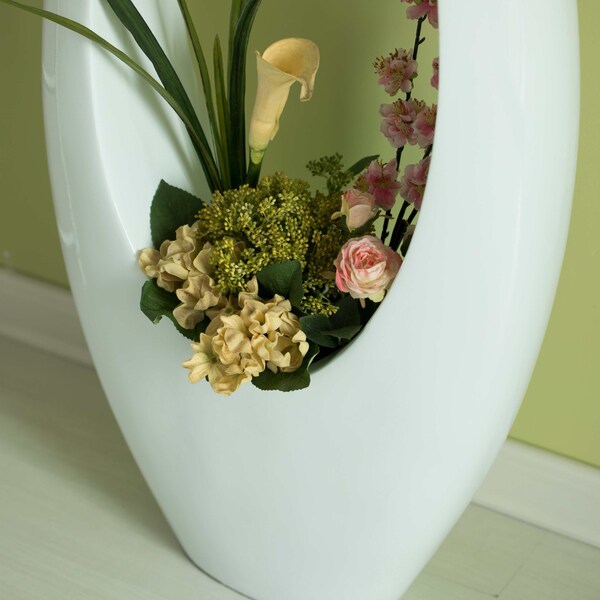 Uniquewise Modern Decorative White Oval Centerpiece Vase Wedding Flower Stand Holder, 40 inch - QI004192