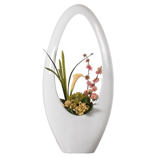 Uniquewise Modern Decorative White Oval Centerpiece Vase Wedding Flower Stand Holder, 40 inch - QI004192