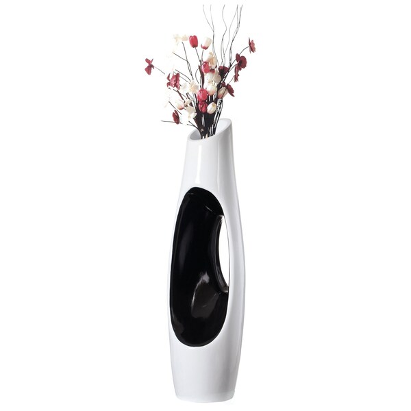 Uniquewise Modern Unique White Floor Flower Vase with Black Interior, for Living, Entryway or Dining, 43 inch - QI004193