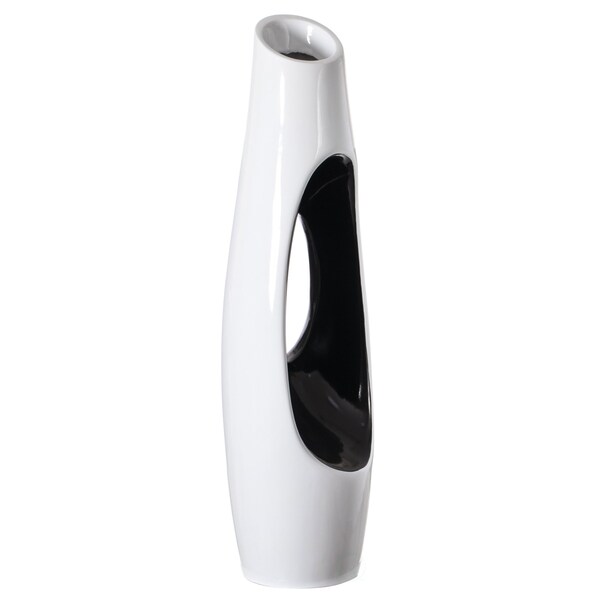Uniquewise Modern Unique White Floor Flower Vase with Black Interior, for Living, Entryway or Dining, 43 inch - QI004193