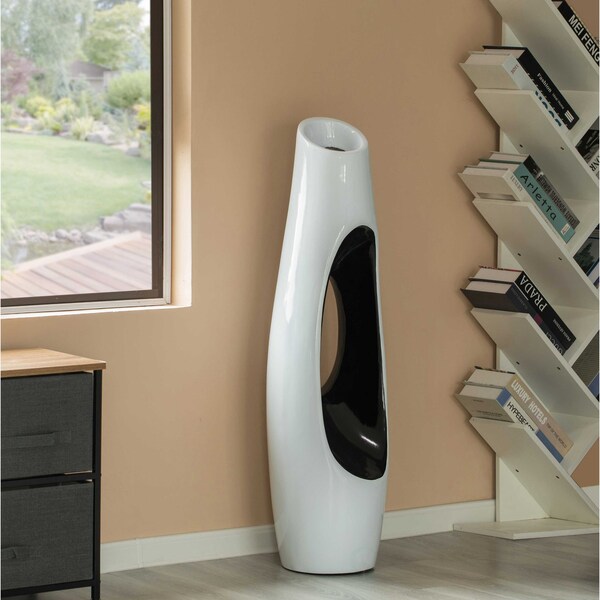 Uniquewise Modern Unique White Floor Flower Vase with Black Interior, for Living, Entryway or Dining, 43 inch - QI004193