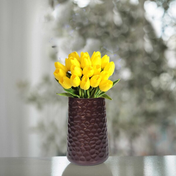Uniquewise Brown Rustic Iron Flower Plant Centerpiece Hammered Vase 8.75 Inch - QI004128.S