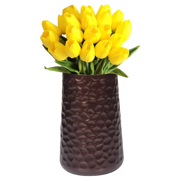 Uniquewise Brown Rustic Iron Flower Plant Centerpiece Hammered Vase 8.75 Inch - QI004128.S