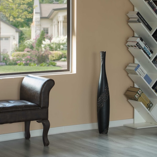 Uniquewise Contemporary Bottle Shape Decorative Floor Vase, Brown with Cobbled Stone Pattern, 33.5 Inch - QI004178.M
