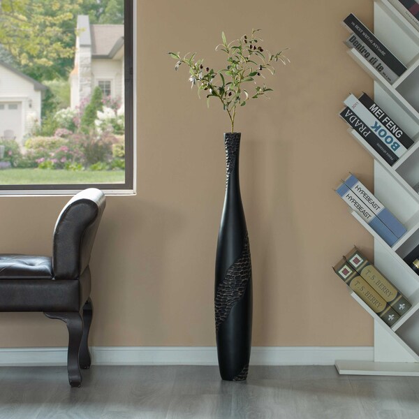 Uniquewise Contemporary Bottle Shape Decorative Floor Vase, Brown with Cobbled Stone Pattern, 33.5 Inch - QI004178.M