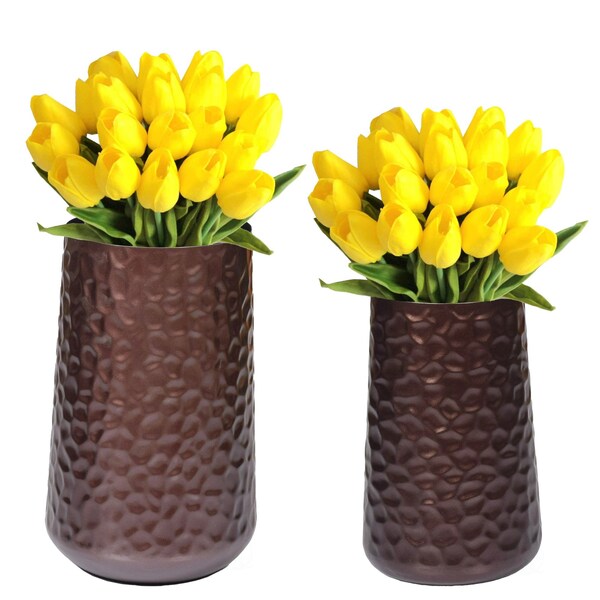 Uniquewise Brown Rustic Iron Flower Plant Centerpiece Hammered Vase, PK 2 - QI004128.2