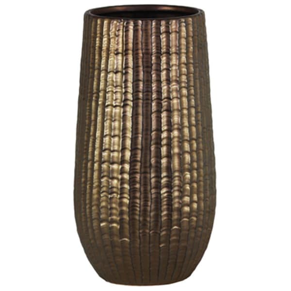H2H Stoneware Cylindrical Vase with Engraved Lattice Zigzag, Bronze - Large - H23251911