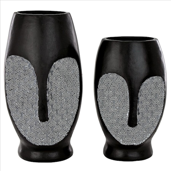 Design Toscano Contemporary Cubist African Mask Sculptural Vase Set - QL10089
