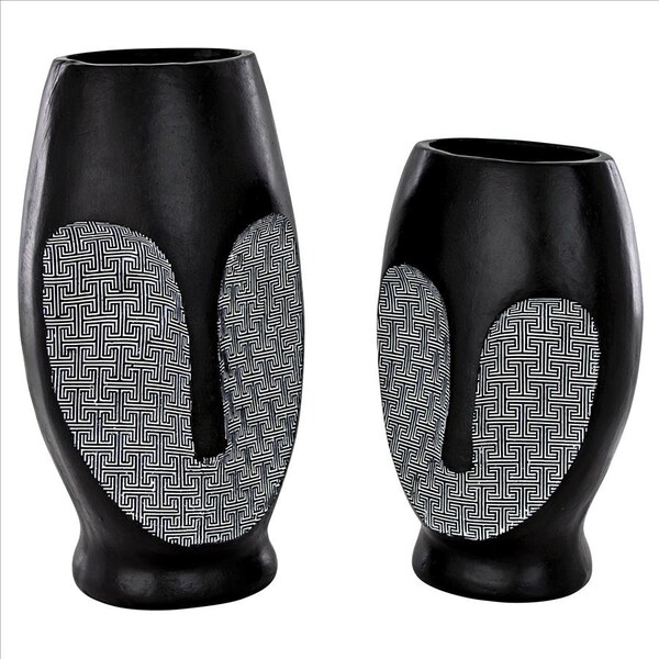 Design Toscano Contemporary Cubist African Mask Sculptural Vase Set - QL10089