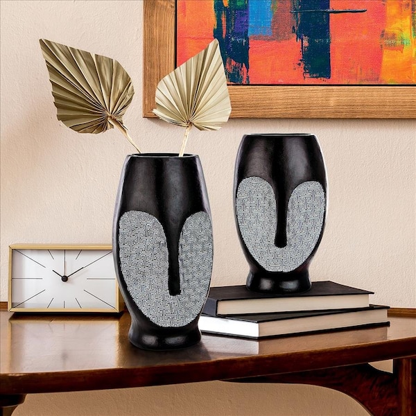 Design Toscano Contemporary Cubist African Mask Sculptural Vase Set - QL10089
