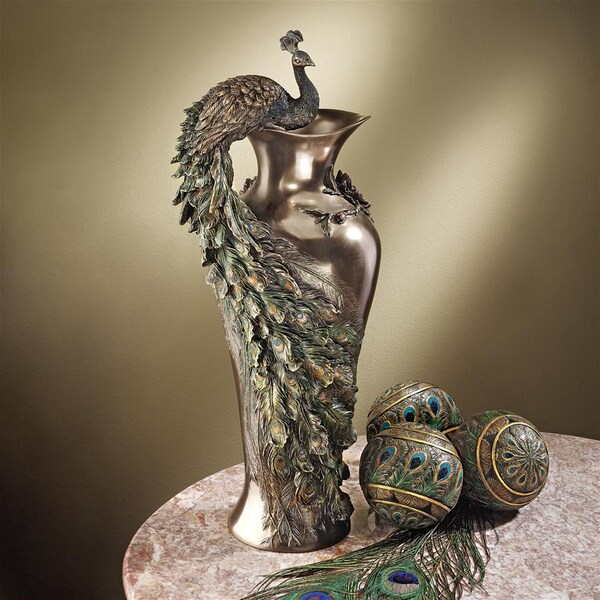 Design Toscano Peacock Centerpiece Sculptural Vase - WU10505