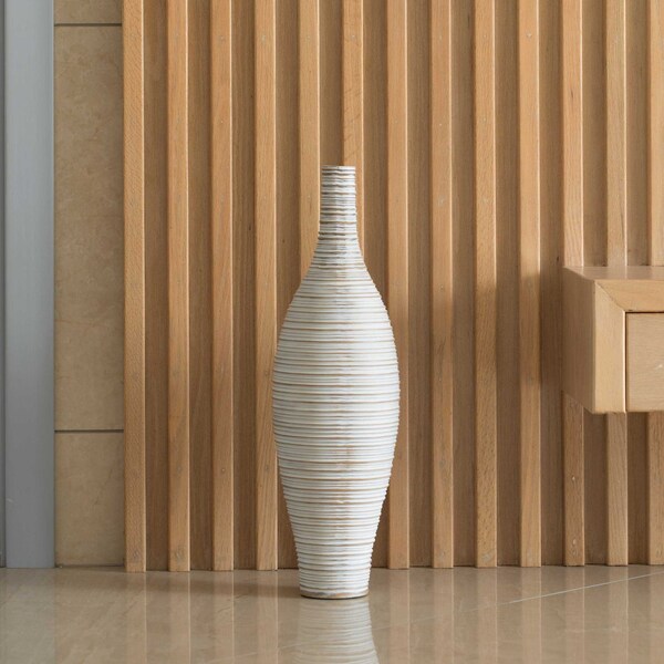 Uniquewise Modern Decorative Bottle Shape White Floor Vase Ribbed Design, 24 Inch - QI004177.S