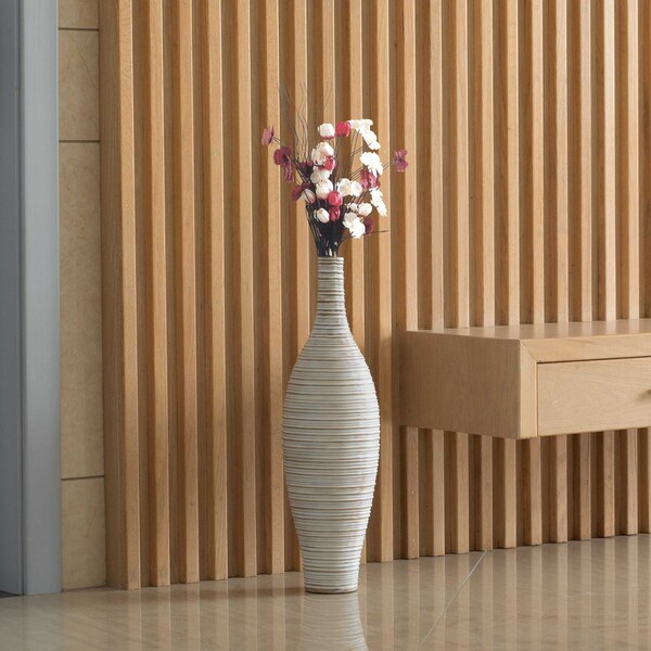 Uniquewise Modern Decorative Bottle Shape White Floor Vase Ribbed Design, 24 Inch - QI004177.S