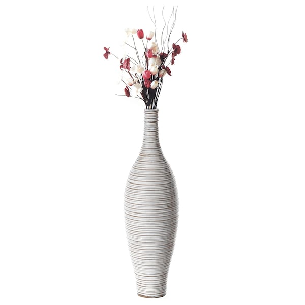Uniquewise Modern Decorative Bottle Shape White Floor Vase Ribbed Design, 24 Inch - QI004177.S
