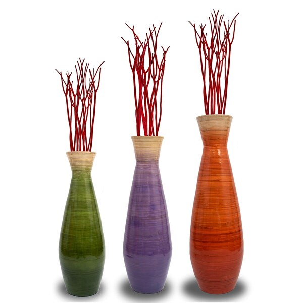 Uniquewise Classic Bamboo Floor Vase Handmade, For Dining, Living Room, Entryway, PK 3 - QI003242.3