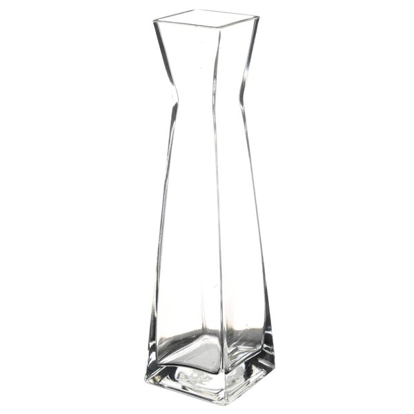 Red Pomegranate Collection 12 in. Verre Glass Square Vase, Clear - 1155-0