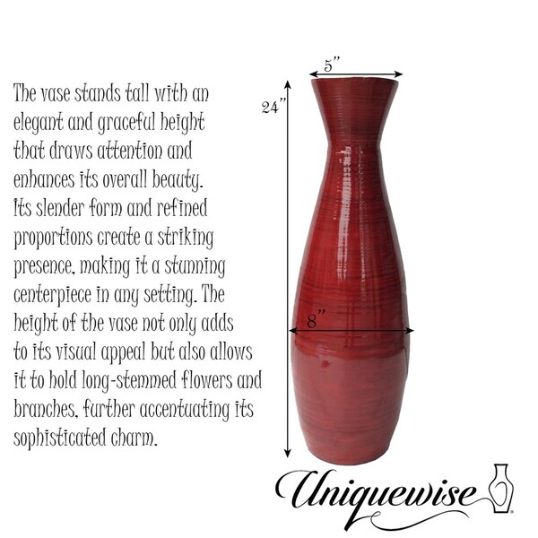 Uniquewise Decorative 24-inch Tall Red Bamboo Floor Vase for Modern Home, Office, Living Room, Bedroom - QI004757
