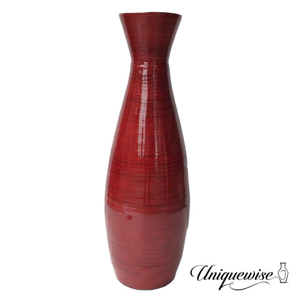 Uniquewise Decorative 24-inch Tall Red Bamboo Floor Vase for Modern Home, Office, Living Room, Bedroom - QI004757