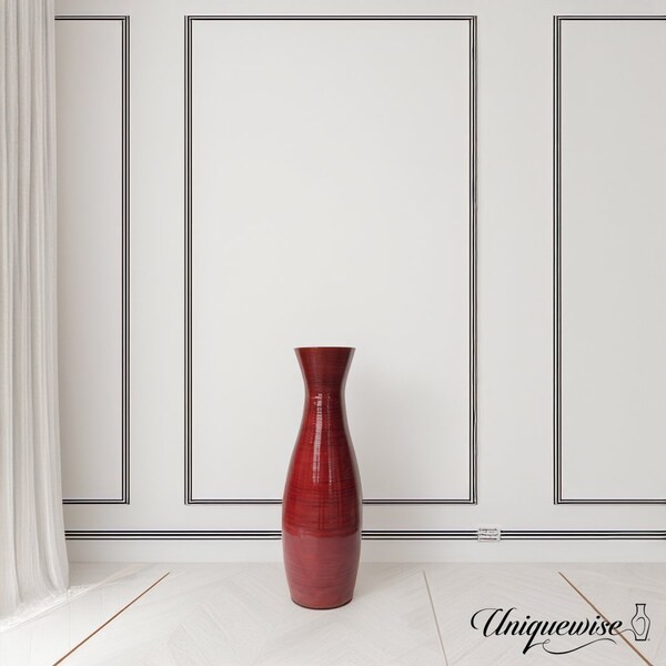 Uniquewise Decorative 24-inch Tall Red Bamboo Floor Vase for Modern Home, Office, Living Room, Bedroom - QI004757