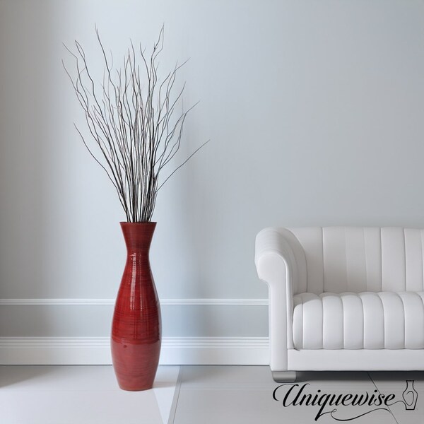 Uniquewise Decorative 24-inch Tall Red Bamboo Floor Vase for Modern Home, Office, Living Room, Bedroom - QI004757