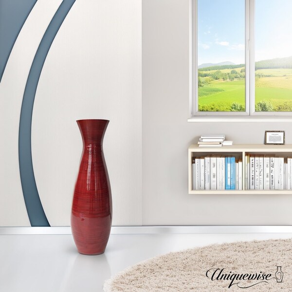 Uniquewise Decorative 24-inch Tall Red Bamboo Floor Vase for Modern Home, Office, Living Room, Bedroom - QI004757
