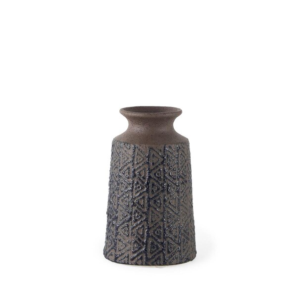 Homeroots 7 in. Brown & Blue Tribal Ceramic Vase - 397489