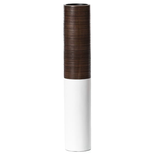 Uniquewise Modern Tall Decorative White and Brown Ribbed Cylinder Floor Vase, 25 Inch - QI004190.S