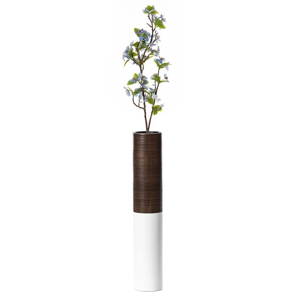 Uniquewise Modern Tall Decorative White and Brown Ribbed Cylinder Floor Vase, 25 Inch - QI004190.S