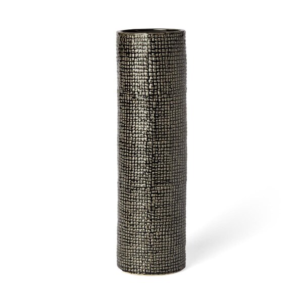 Palacedesigns 15 in. Black & Gold Check Tall Ceramic Vase - PA3087262