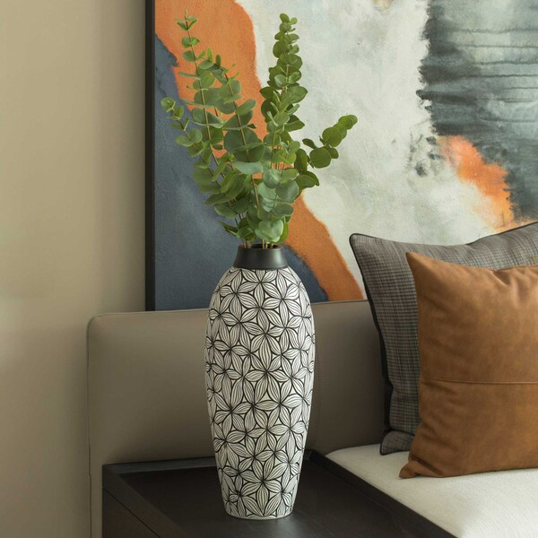 Uniquewise Flower-Inspired Ceramic Vase - Unique White 7-Inch-Dia Round Table Decor - Classic White Pottery - QI004035