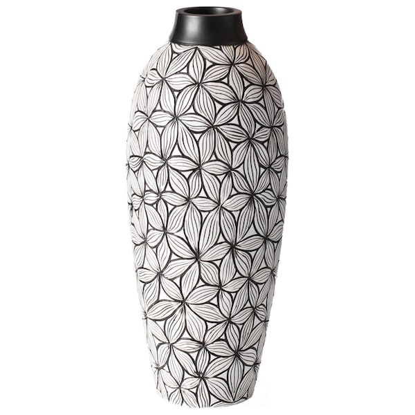 Uniquewise Flower-Inspired Ceramic Vase - Unique White 7-Inch-Dia Round Table Decor - Classic White Pottery - QI004035