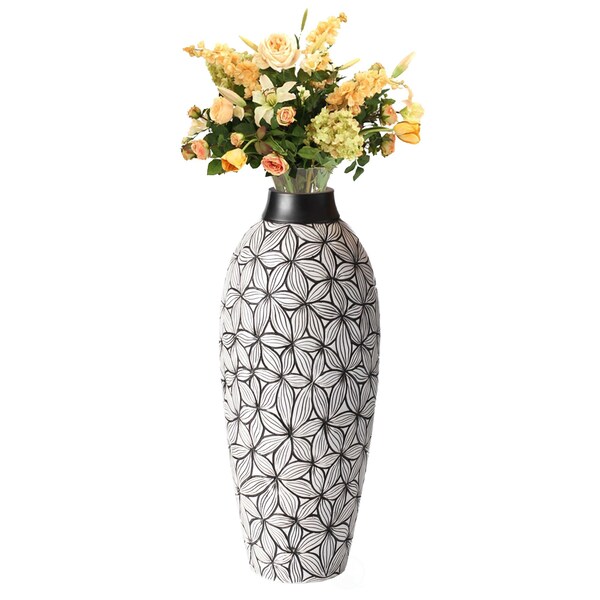 Uniquewise Flower-Inspired Ceramic Vase - Unique White 7-Inch-Dia Round Table Decor - Classic White Pottery - QI004035