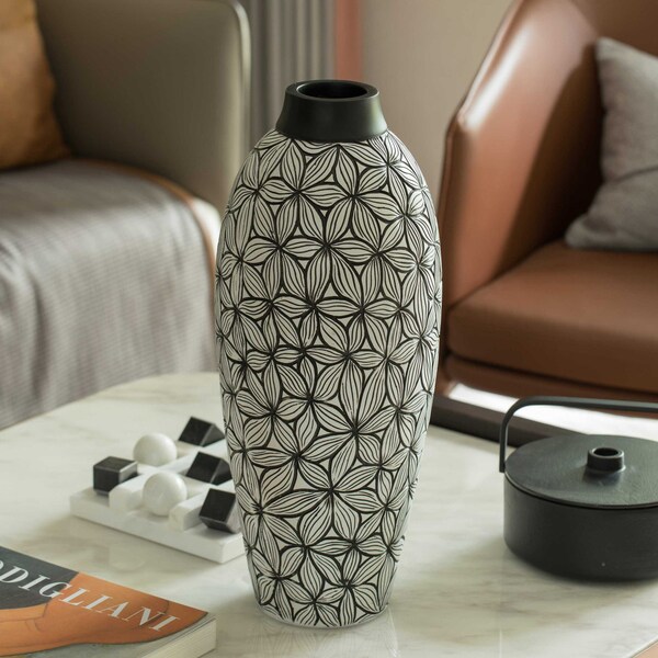 Uniquewise Flower-Inspired Ceramic Vase - Unique White 7-Inch-Dia Round Table Decor - Classic White Pottery - QI004035
