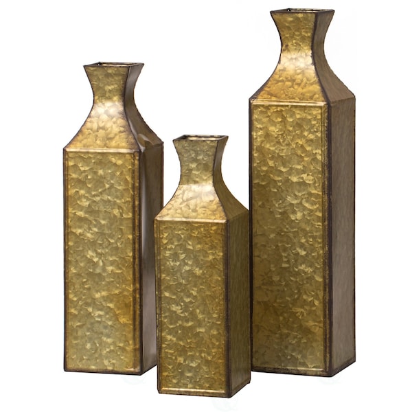 Uniquewise Antique Style Metal Bottle Shape Gold Floor Vase for Entryway, Living Room or Dining Room, Set of 3 - QI004442.3