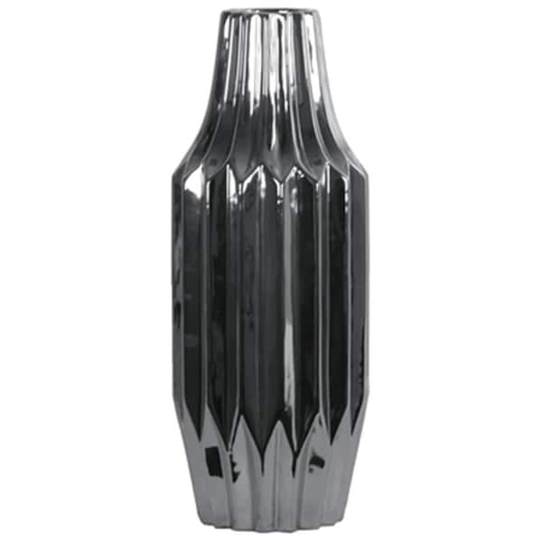 Urban Trends Collection Ceramic Round Patterned Vase with Broad Mouth, Silver - Large - 21278