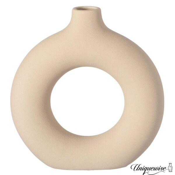 Uniquewise 9-Inch Decorative Large Hollow Ceramic Donut Table Vase - Handmade, Minimalist Boho Style,  - QI004733.L