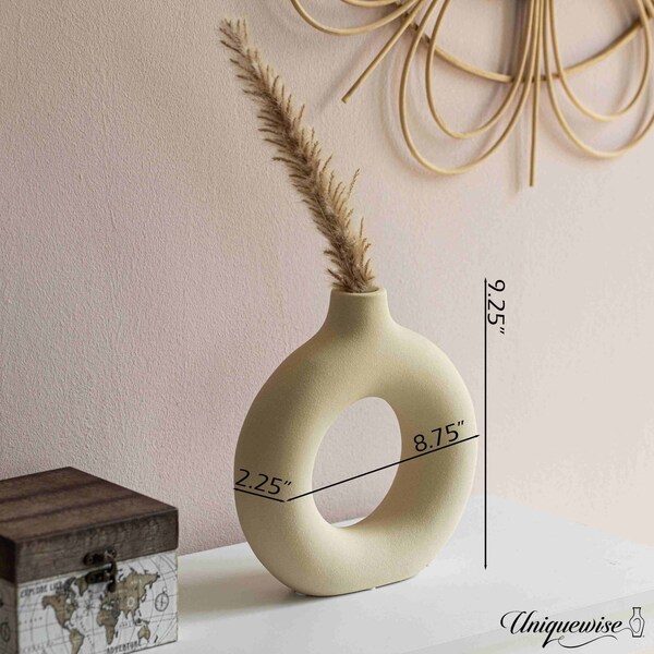 Uniquewise 9-Inch Decorative Large Hollow Ceramic Donut Table Vase - Handmade, Minimalist Boho Style,  - QI004733.L