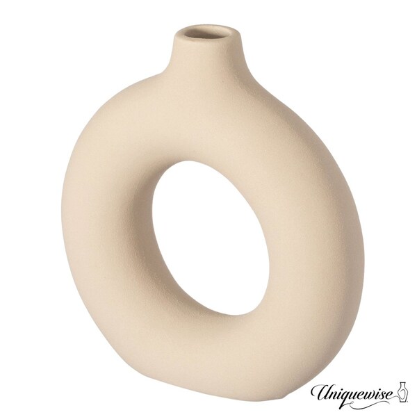 Uniquewise 9-Inch Decorative Large Hollow Ceramic Donut Table Vase - Handmade, Minimalist Boho Style,  - QI004733.L