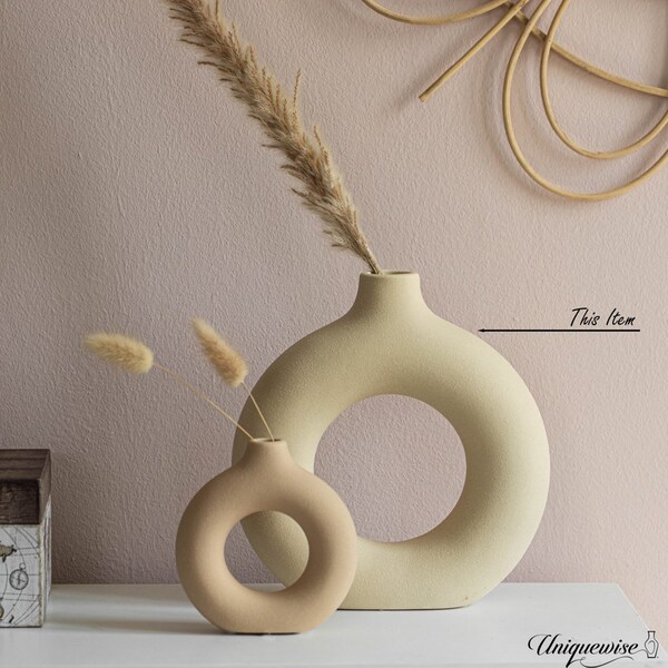 Uniquewise 9-Inch Decorative Large Hollow Ceramic Donut Table Vase - Handmade, Minimalist Boho Style,  - QI004733.L