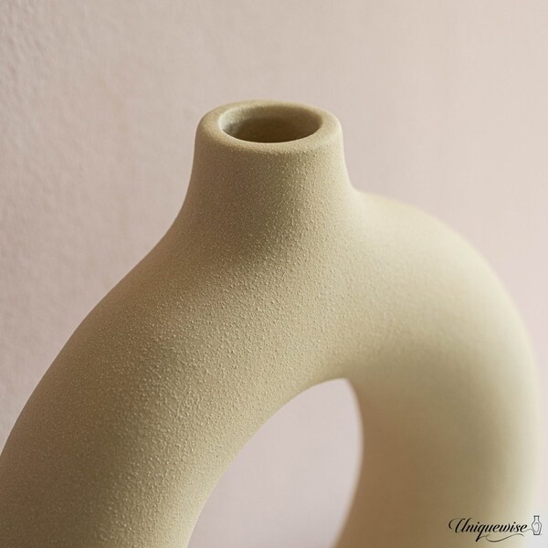 Uniquewise 9-Inch Decorative Large Hollow Ceramic Donut Table Vase - Handmade, Minimalist Boho Style,  - QI004733.L
