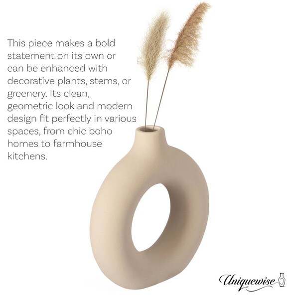 Uniquewise 9-Inch Decorative Large Hollow Ceramic Donut Table Vase - Handmade, Minimalist Boho Style,  - QI004733.L