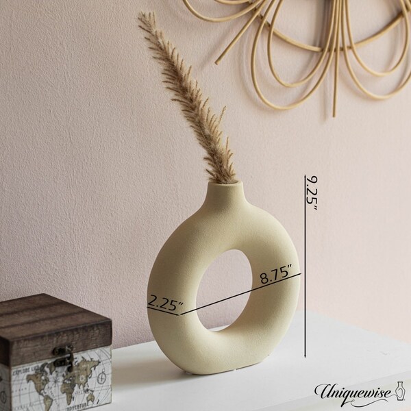 Uniquewise 9-Inch Decorative Large Hollow Ceramic Donut Table Vase - Handmade, Minimalist Boho Style,  - QI004733.L