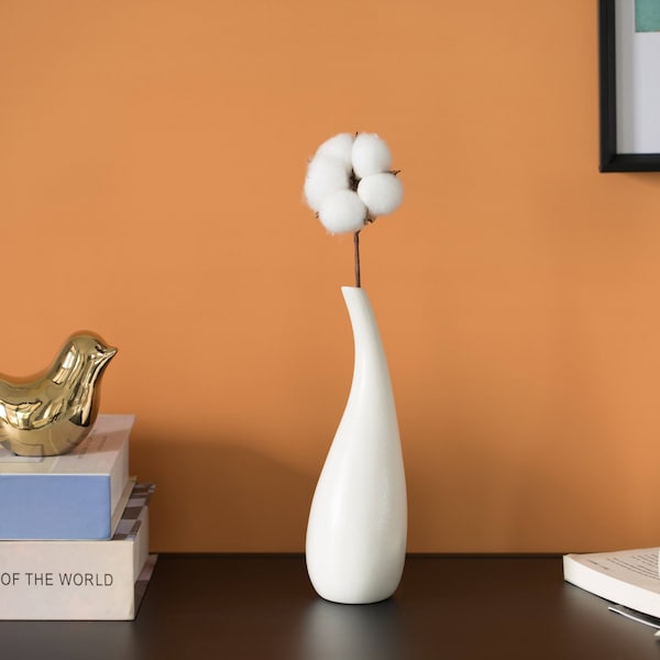 Uniquewise White Contemporary Unique Teardrop Shaped Ceramic Table Vase Flower Holder, 8 Inch - QI004367.S