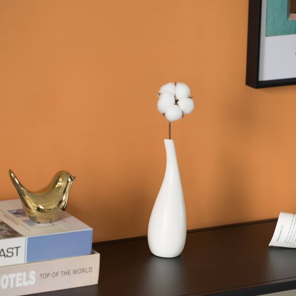 Uniquewise White Contemporary Unique Teardrop Shaped Ceramic Table Vase Flower Holder, 8 Inch - QI004367.S